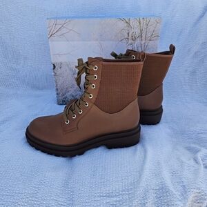 VETASTE Lug Sole Lace Up Ankle Boots Round Toe Chunky Block Heel brown size 11